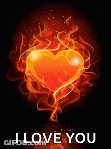 A Heart That Is On Fire With The Words I Love You Below It GIF