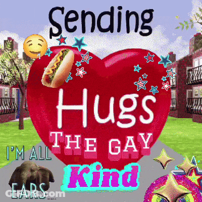 A Heart With A Hot Dog On It That Says Sending Hugs The Gay I 'M All The Gay Kind GIF