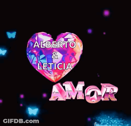 A Heart With Alberto And Leticia Written On It GIF