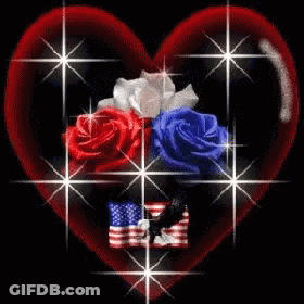 A Heart With Red White And Blue Roses And The Words Happy July 4Th Written On It GIF