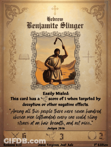 A Hebrew Benjamine Slinger Card With A Picture Of A Man GIF