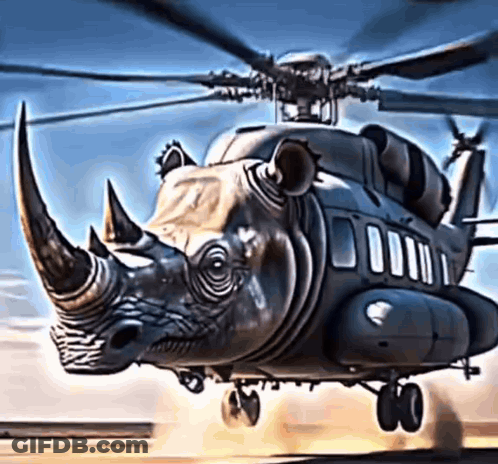 A Helicopter With The Head Of A Rhinoceros GIF