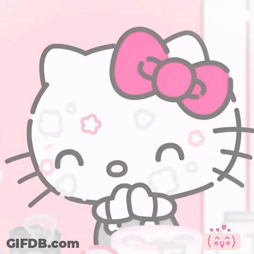 A Hello Kitty Cartoon With A Pink Bow On Her Head GIF