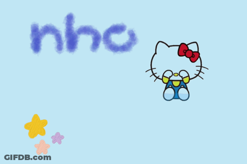A Hello Kitty Drawing With The Words Nho Be Nghe GIF