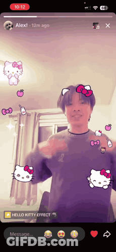 A Hello Kitty Effect Is Being Applied To A Person GIF