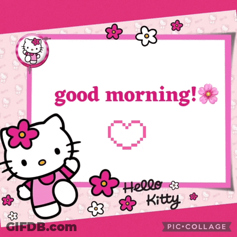 A Hello Kitty Greeting Card With Flowers And A Heart GIF