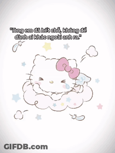 A Hello Kitty Holding A Heart With A Red Bow On Her Head GIF