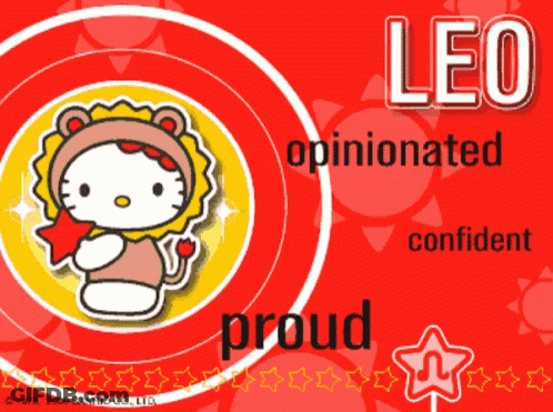 A Hello Kitty In A Lion Costume With The Word Leo Proud GIF