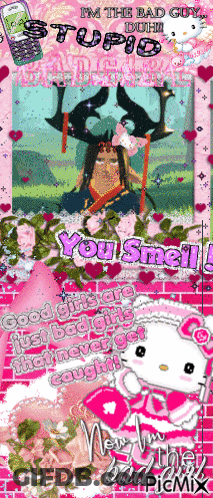 A Hello Kitty Poster That Says ' I 'M The Bad Guy ' On It GIF