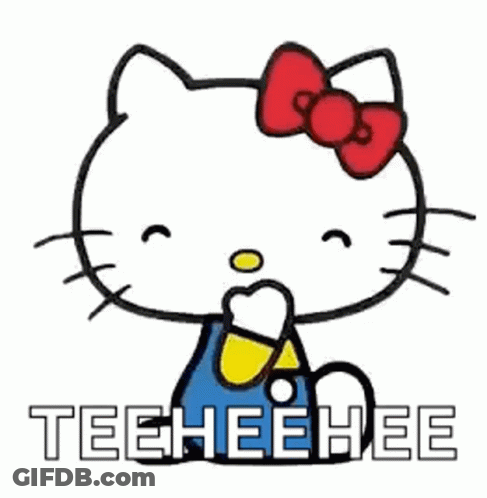 A Hello Kitty Sticker With A Red Bow On Her Head And The Words Teeheehee . GIF