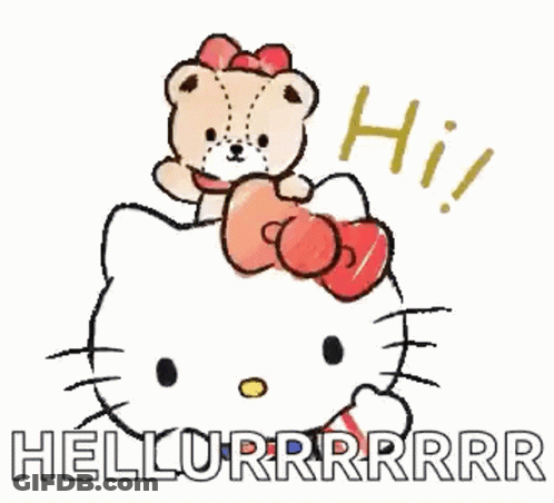 A Hello Kitty Sticker With A Teddy Bear On Top Of Her Head . GIF