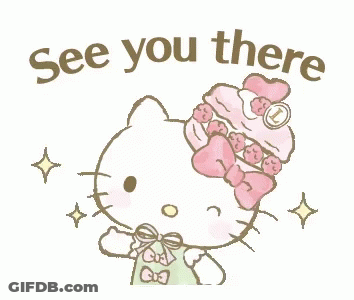 A Hello Kitty Sticker With The Words `` See You There '' On It GIF