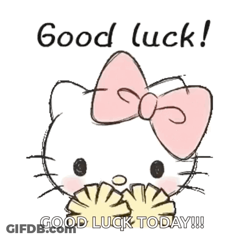 A Hello Kitty With A Pink Bow On Her Head Says Good Luck GIF