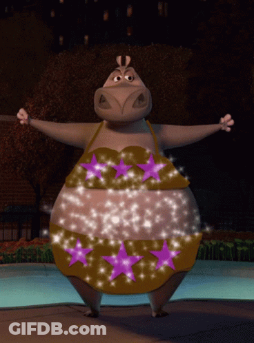 A Hippopotamus In A Bikini With Purple Stars GIF
