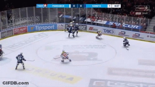 A Hockey Game Between Pardubice And Kometa Is Going On GIF