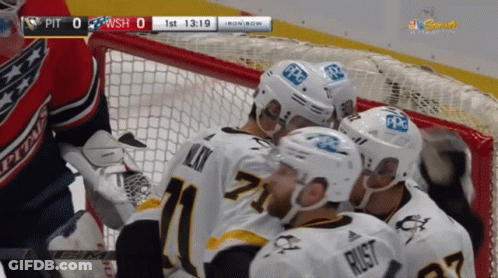 A Hockey Game Between Pittsburgh And Washington Is In Progress GIF