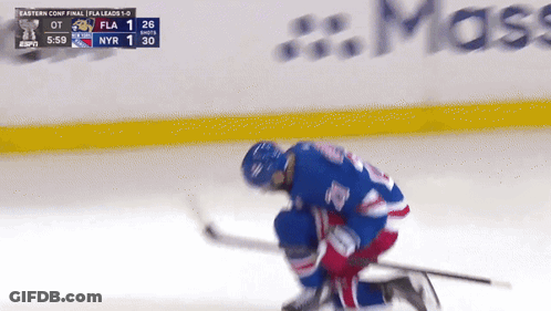A Hockey Game Is Being Played Between The Nyr And Fla Teams GIF