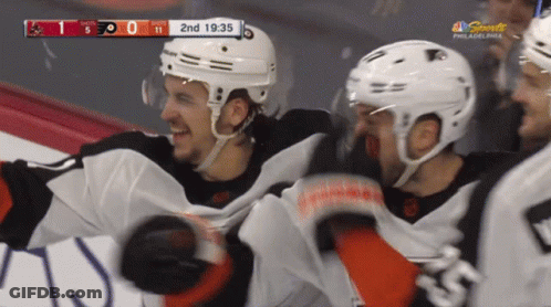 A Hockey Game Is Being Played Between The Philadelphia Flyers And The Toronto Maple Leafs GIF
