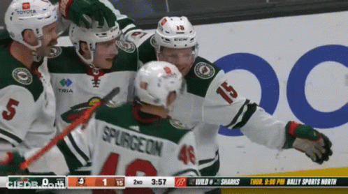 A Hockey Game Is Being Played Between The Wild And The Sharks With A Score Of 4 To 15 GIF