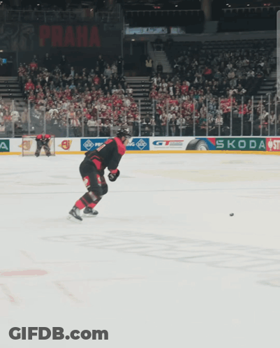 A Hockey Game Is Being Played In A Stadium With A Sign That Says ' Allianz ' On It GIF