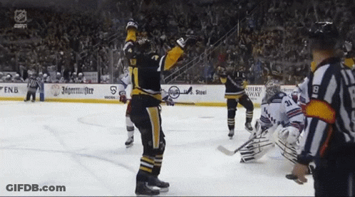 A Hockey Game Is Being Played In Front Of A Banner That Says Jagermeister GIF