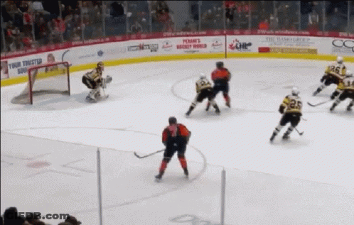 A Hockey Game Is Being Played In Front Of A Banner That Says Peanut 'S GIF