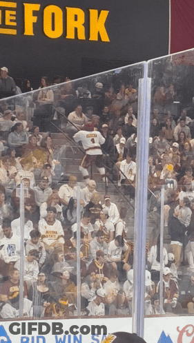 A Hockey Game Is Being Played In Front Of A Large Sign That Says The Fork GIF