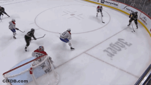 A Hockey Game Is Being Played In Front Of A Loffler Ad GIF