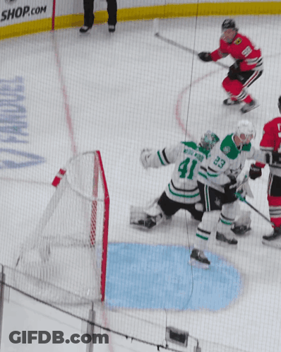 A Hockey Game Is Being Played In Front Of A Netmaster Banner GIF