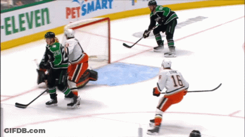 A Hockey Game Is Being Played In Front Of A Petsmart Banner GIF