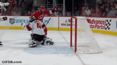 A Hockey Game Is Being Played In Front Of An Ad For Advanced To Parts GIF
