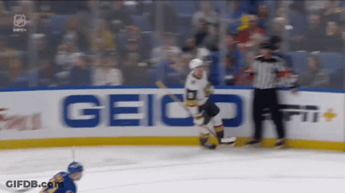 A Hockey Game Is Being Played In Front Of An Ad For Geico GIF