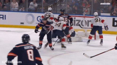 A Hockey Game Is Being Played In Front Of An Advertisement For Vizion GIF