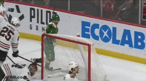A Hockey Game Is Being Played In Front Of An Ecolab Ad GIF