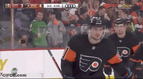 A Hockey Game Is Being Played In Philadelphia Between The Flyers And The Rangers GIF