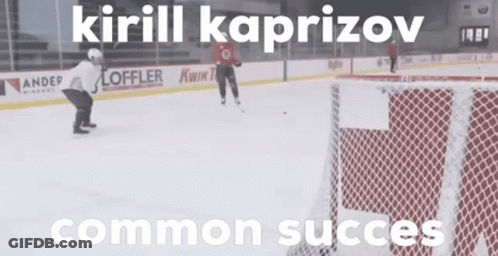 A Hockey Game Is Being Played On A Ice Rink With The Name Kirill Kaprizov On The Bottom GIF
