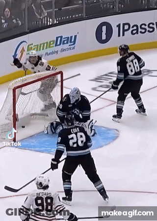 A Hockey Game Is Being Played On A Rink With A Gameday Ad In The Background GIF