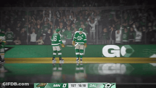 A Hockey Game Is Being Played With A Scoreboard That Says 1St 16:18 Dal GIF