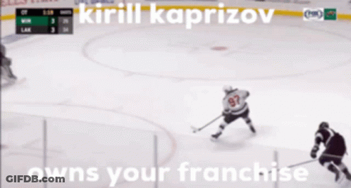 A Hockey Game Is Being Played With The Words " Kirill Kaprizov Owns Your Franchise " At The Bottom GIF