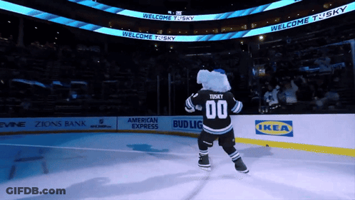 A Hockey Mascot Wearing A Jersey That Says Tusky 00 GIF