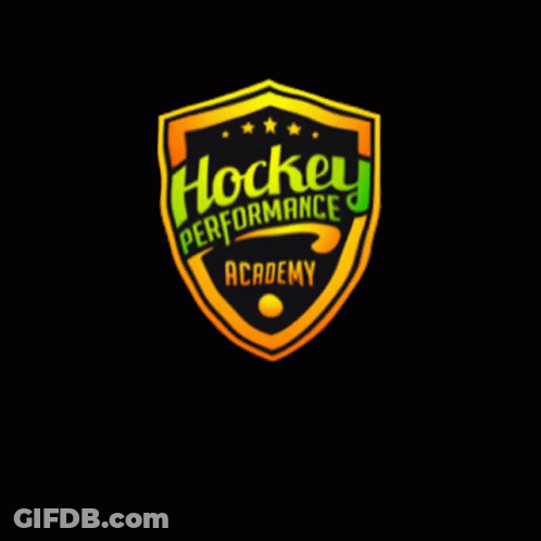 A Hockey Performance Academy Logo With A Hockey Stick And Ball GIF