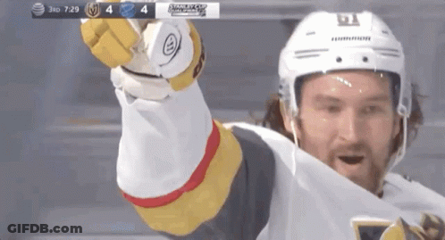 A Hockey Player Celebrates A Goal During A Game Between The Golden Knights And The Blue Jackets GIF