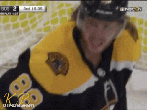 A Hockey Player In A Yellow And Black Jersey With The Number 89 On It GIF