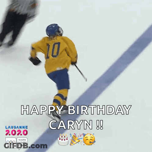 A Hockey Player Is Celebrating His Birthday With A Birthday Cake GIF