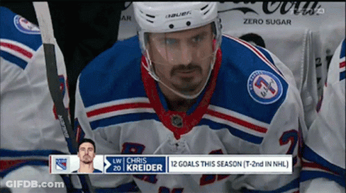 A Hockey Player Named Chris Kreider Is Sitting In The Stands GIF