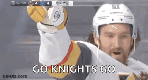 A Hockey Player Says Go Knights Go While Holding A Puck GIF