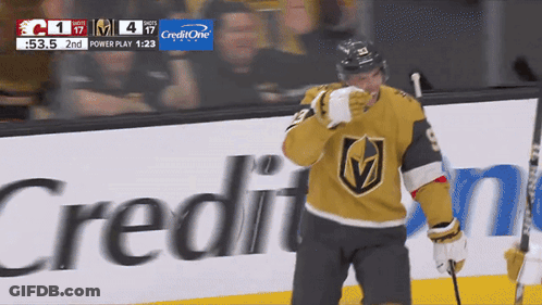 A Hockey Player Stands In Front Of A Credit One Sign GIF
