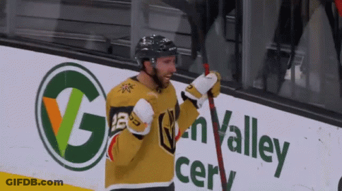 A Hockey Player Stands In Front Of A Sign That Says Golden Valley GIF