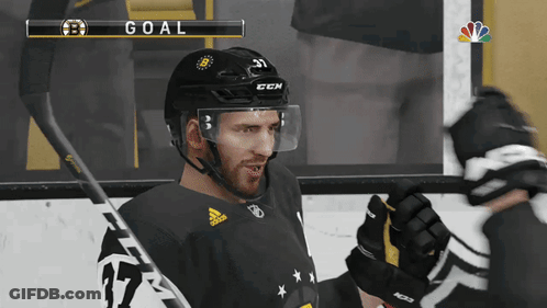 A Hockey Player Wearing A Black Ccm Helmet Stands On The Ice GIF