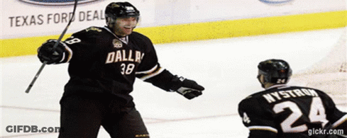 A Hockey Player Wearing A Dallas Jersey Stands On The Ice GIF